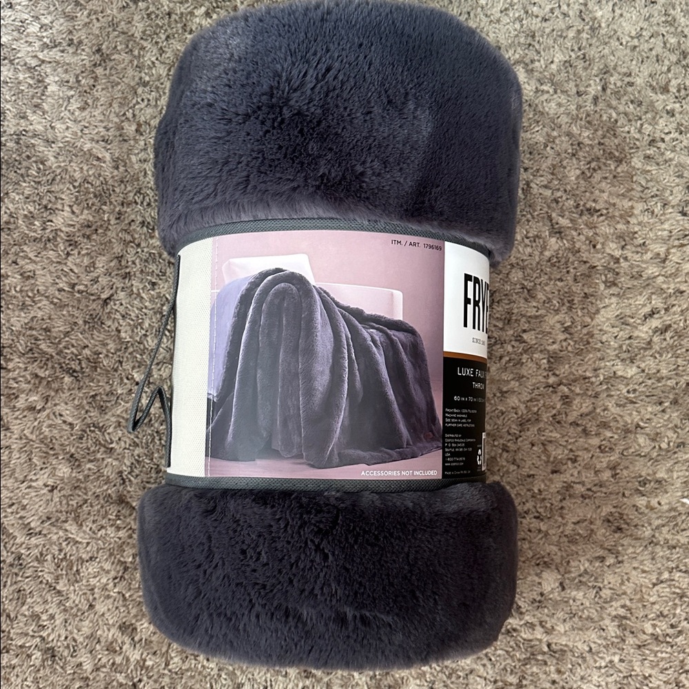 FRYE Charcoal Faux Fur Throw